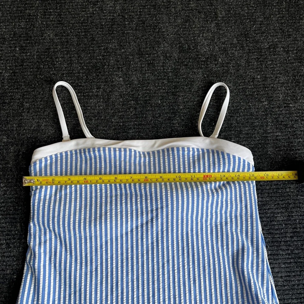 Abercrombie & Fitch 1 Piece Swimsuit Womens L Blue White Seersucker Striped NWOT